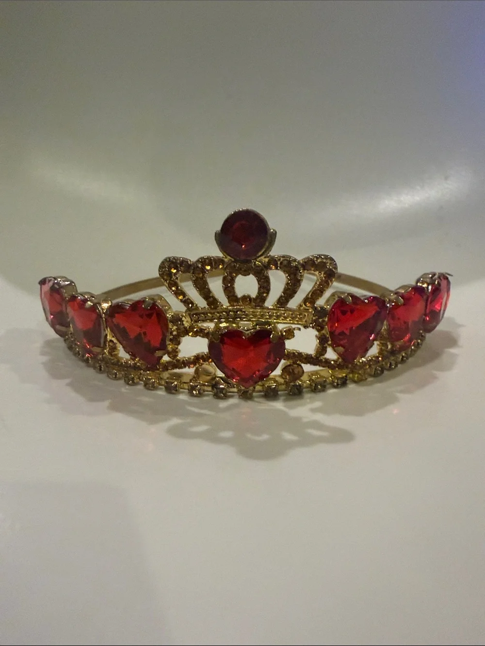 Gold Crown Headband with Red Heart Gemstones